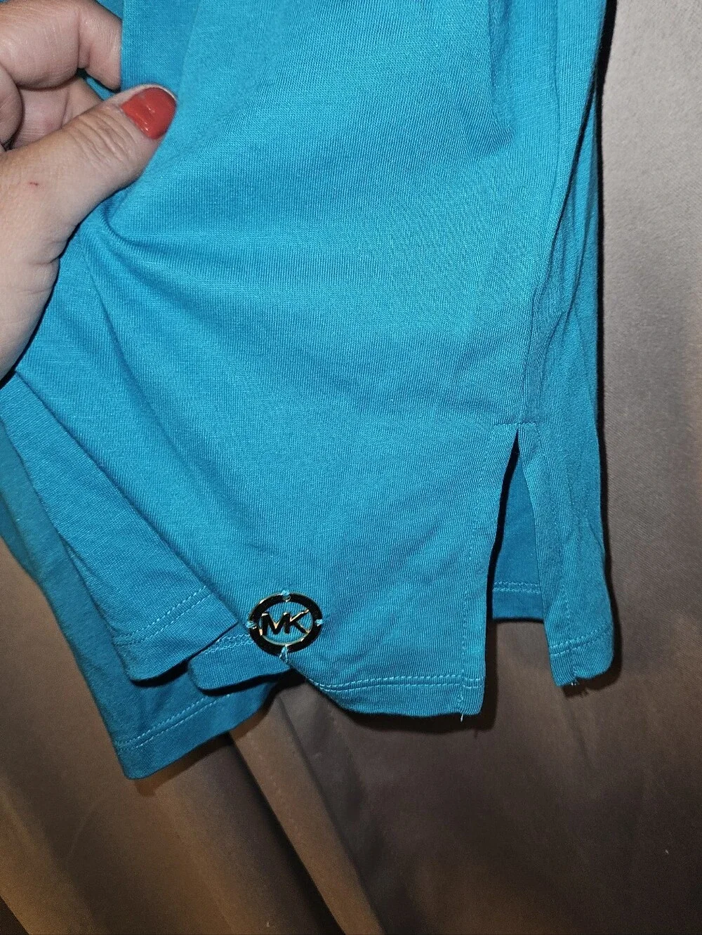 Michael Kors Bright Teal Short Sleeve Ruffle-Sleeve Tee